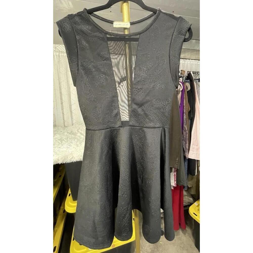 Flashing Lights A-Line Black Party Dress Plunging Mesh Neckline Open Back Sz XS